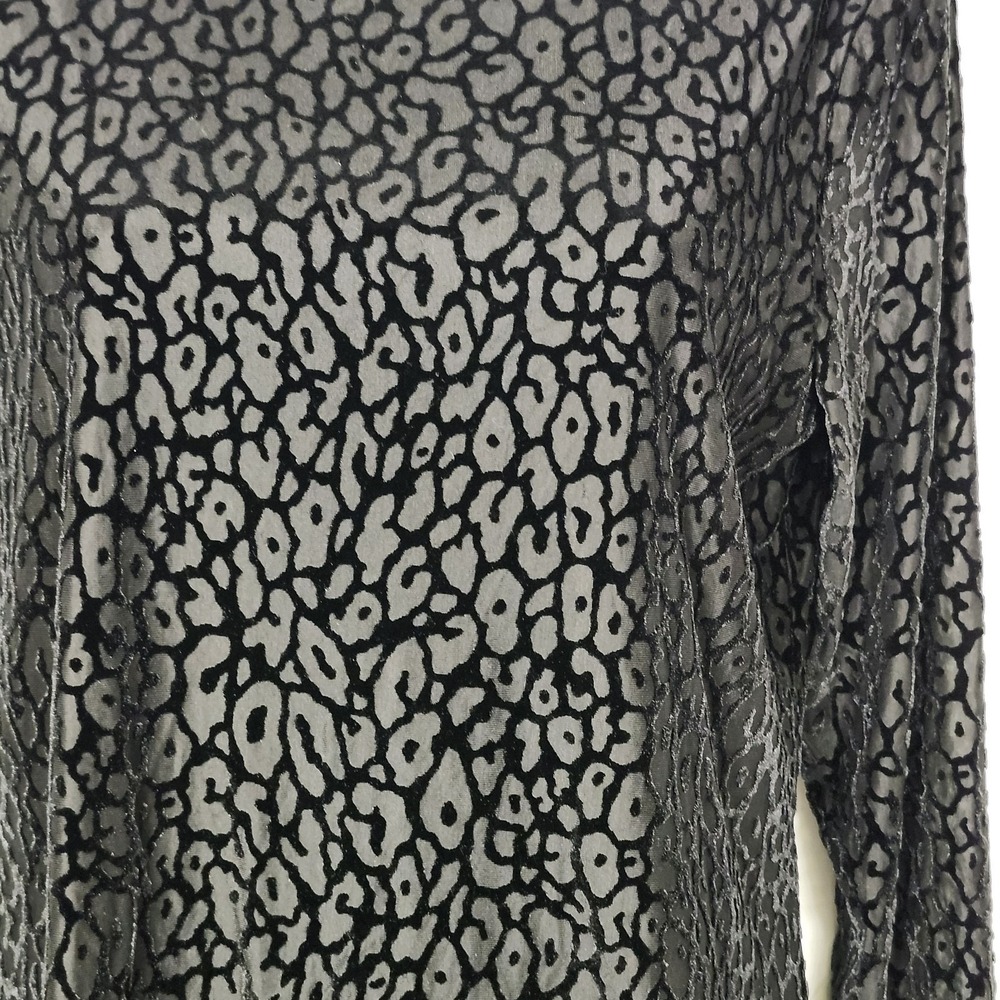 Calvin Klein Velvet Burnout Leopard Print Top Black Gray Long Sleeve M - Picture 2 of 8